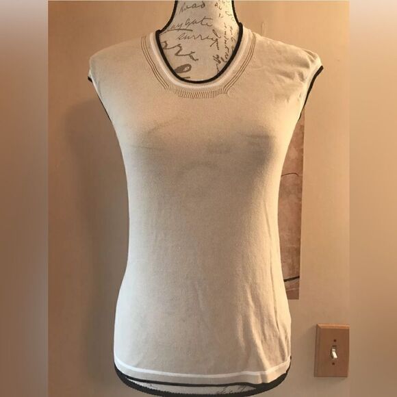 MAGASCHONI Women's Beige Sleeveless Sweater Top Blouse Shirt - Size Medium M - Picture 1 of 7